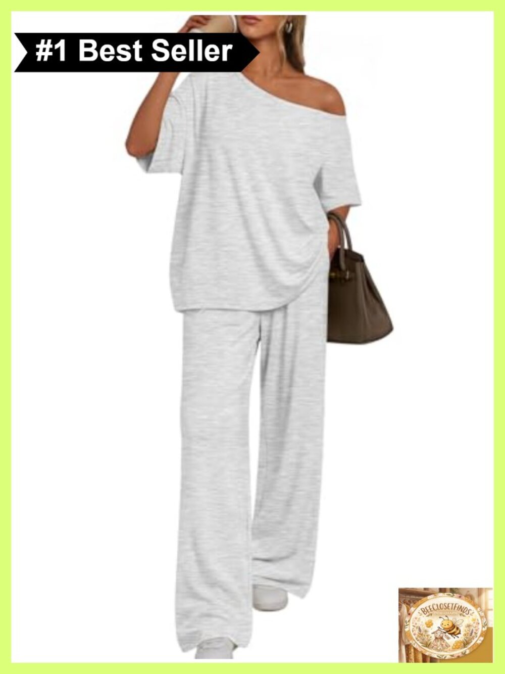 Oversized Off-Shoulder Top & Wide-Leg Pant Lounge Set Rayon Spandex